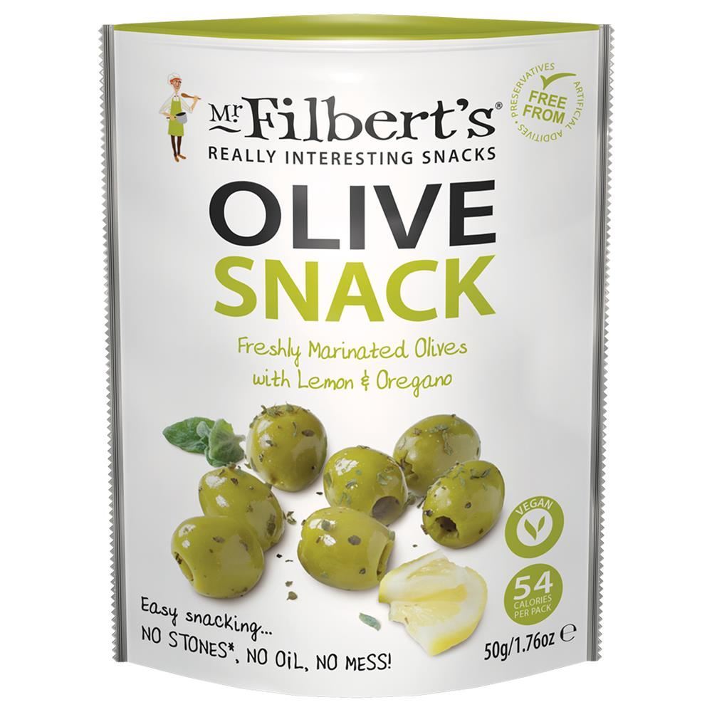 Mr Filberts Green Olives Lemon and Oregano 50g - 12 Pack