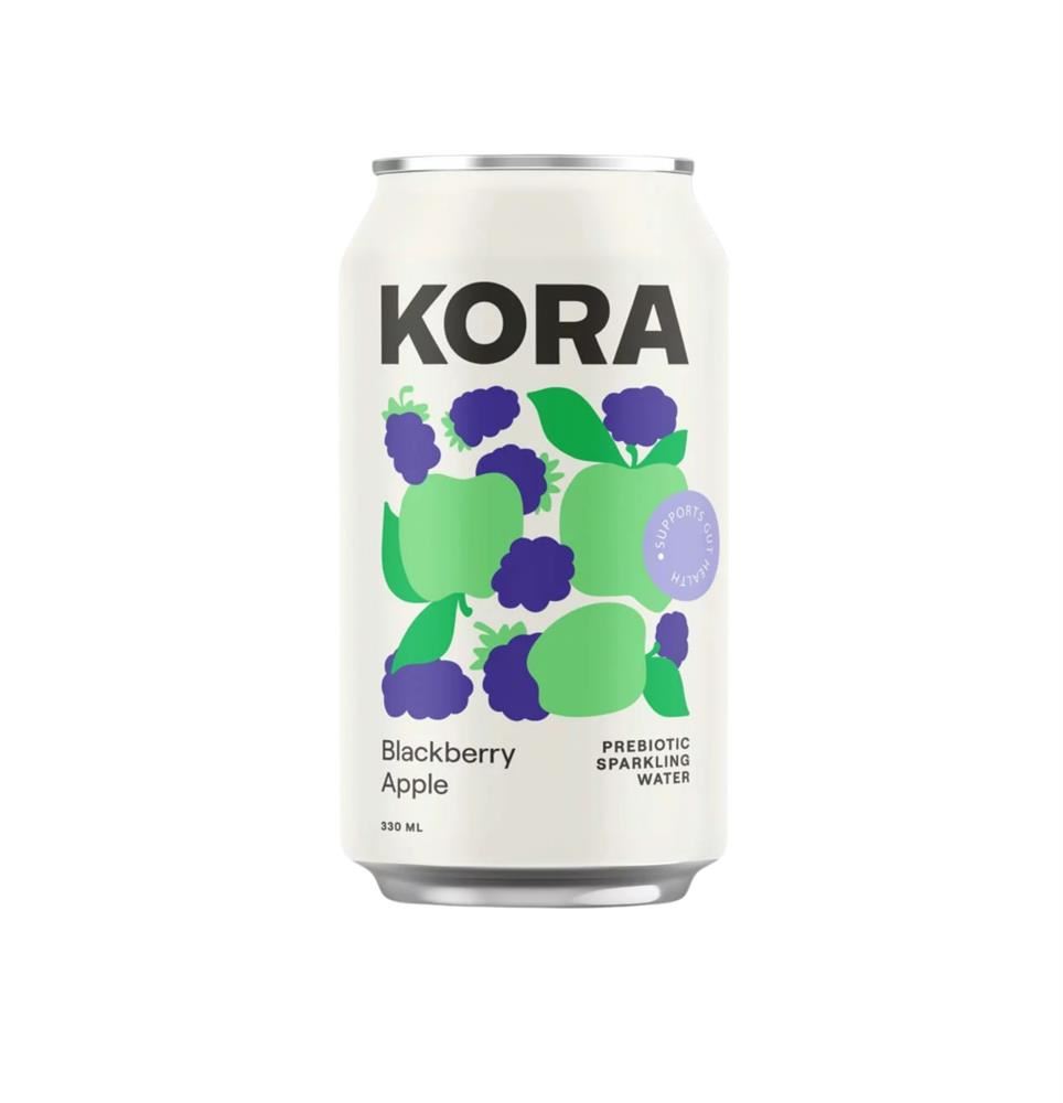 KORA Sparkling Probiotic & Prebiotic Blackberry Apple Drink 330ml - 24 Pack