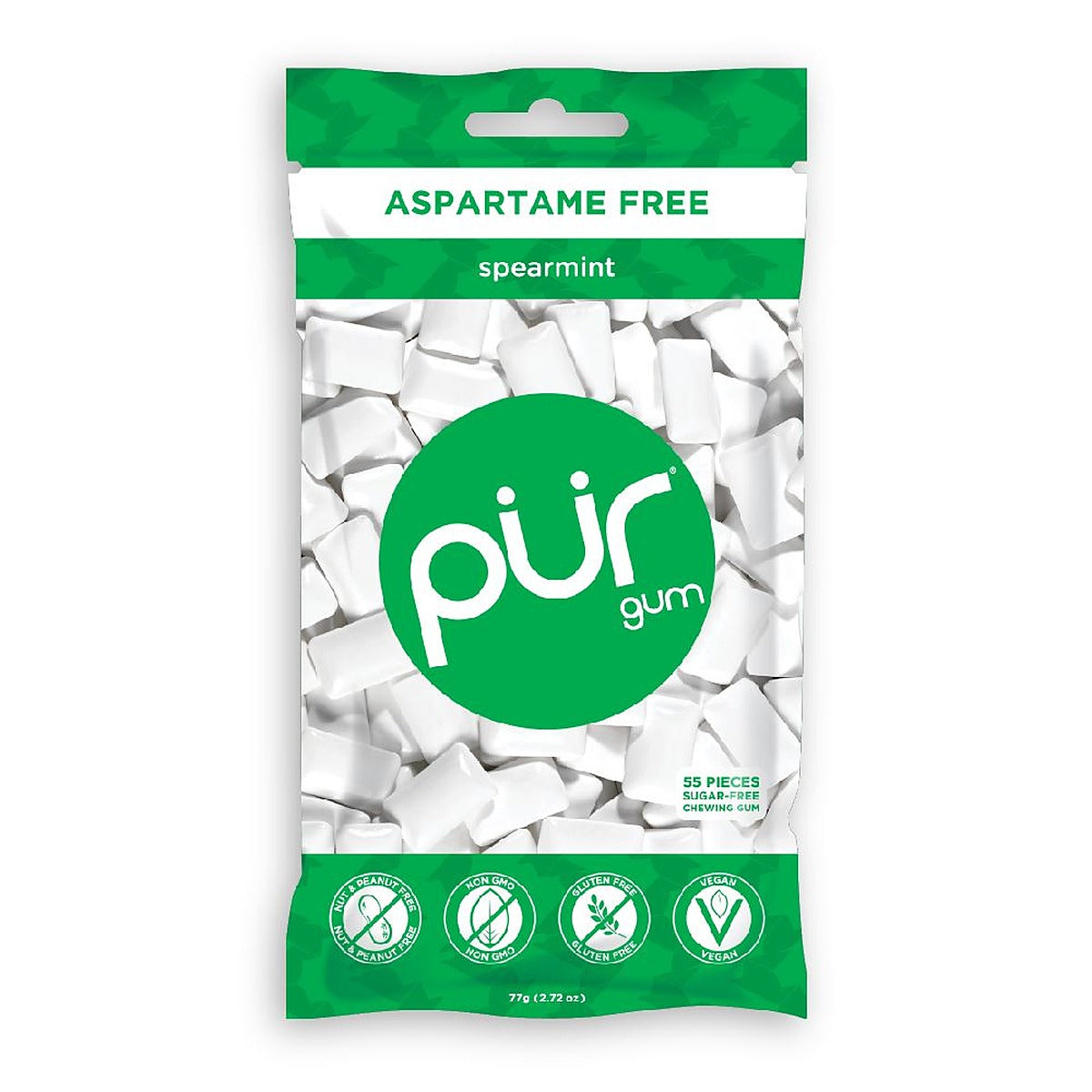 Pur Gum ASPARTAME FREE - PUR Gum Spearmint Gum 77g Bag