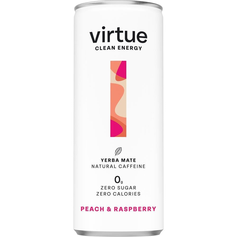 Virtue Drinks Virtue Clean Energy (Yerba Mate Drink) Peach 250ml - 12 Pack