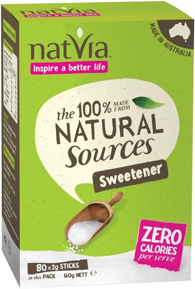 Natvia 100% Naturally Derived Sweetener 80 Sticks (2g each) - Pack of 4