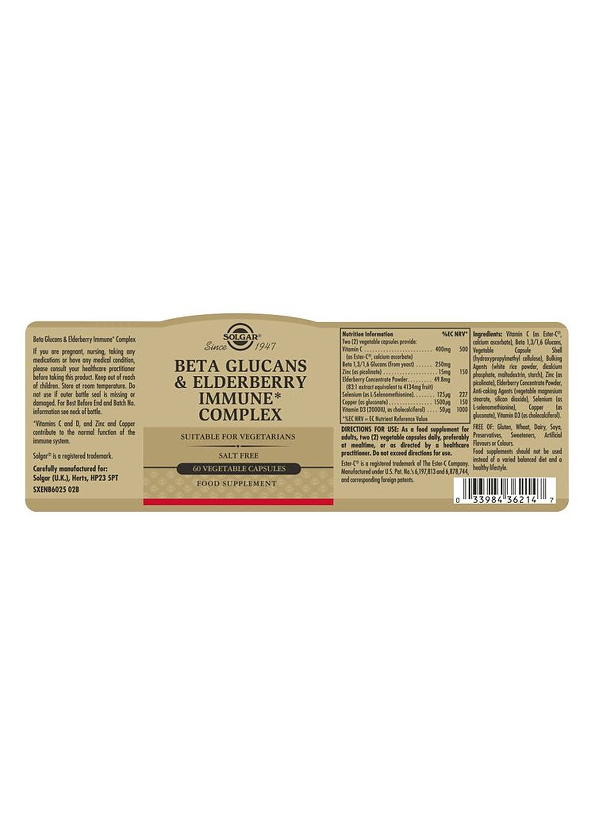 Solgar Beta Glucans & Elderberry Immune Complex - 60 Vegicaps - image 3