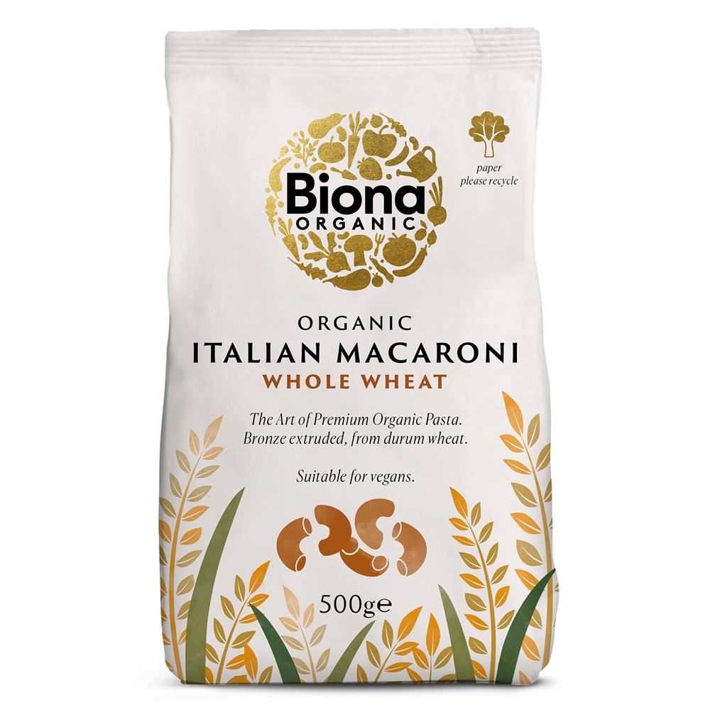 Biona Whole Macaroni Pasta Organic Bronze Extruded 500g