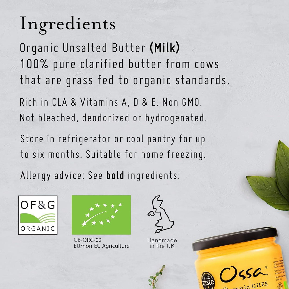 Ossa Organic Ghee - Grass Fed clarified butter - 265g