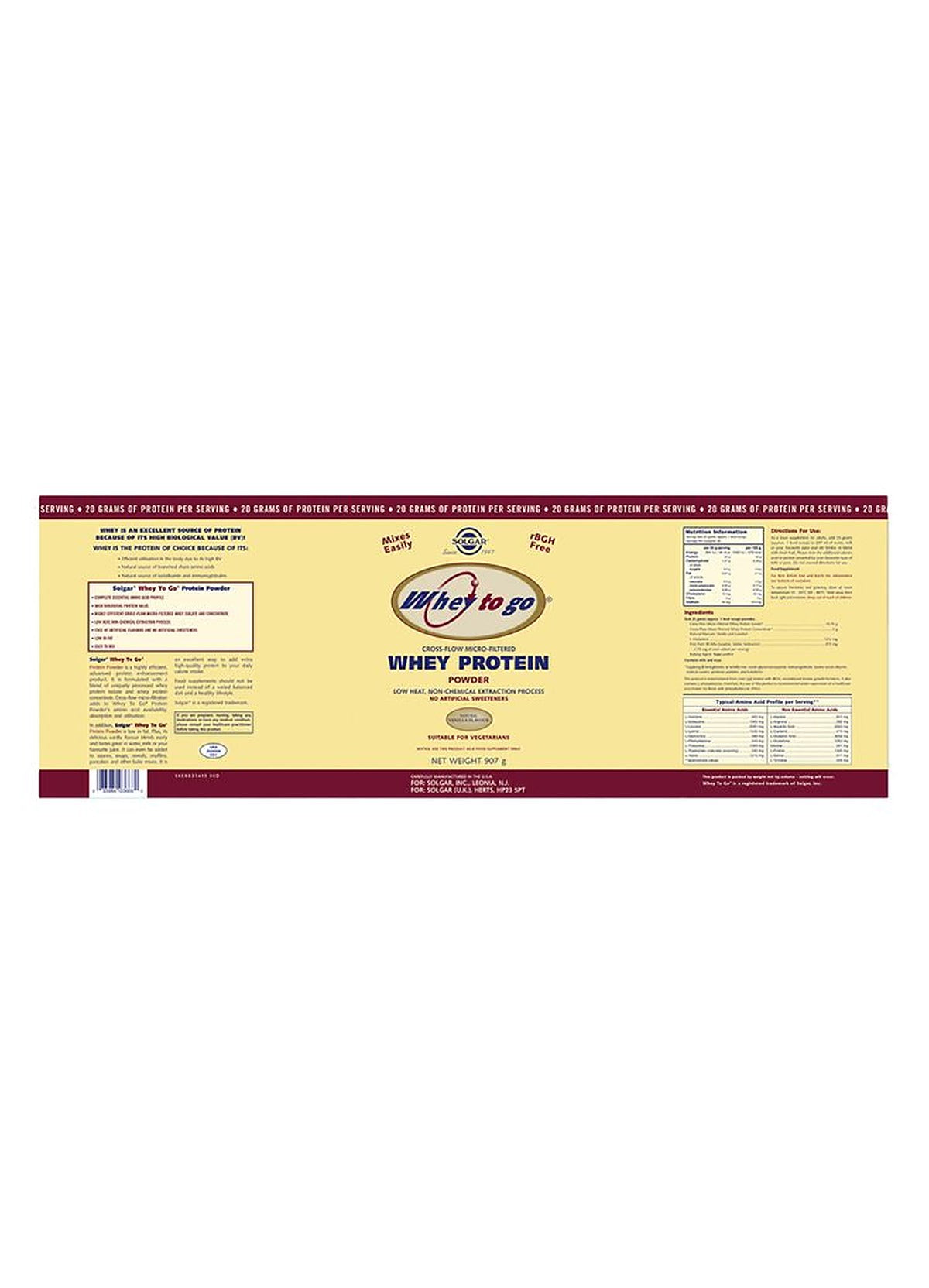 Solgar Whey To Go Natural Vanilla Flavour Protein Powder 907 g - image 3