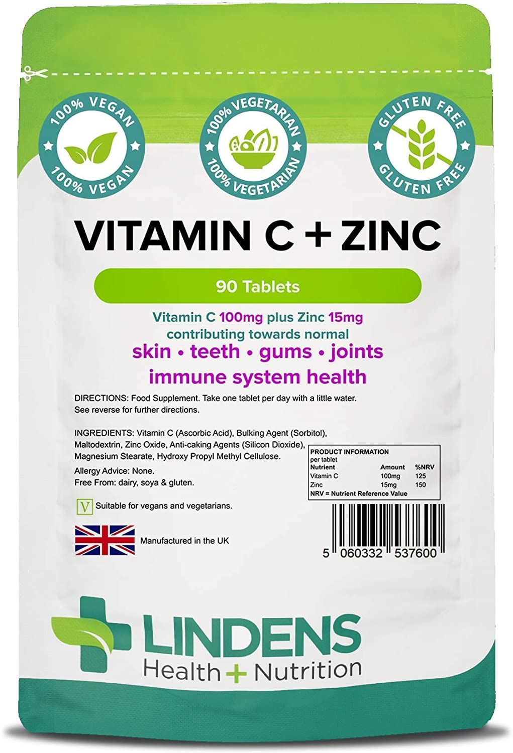 Lindens Vitamin C+ Zinc - 90 Tablets