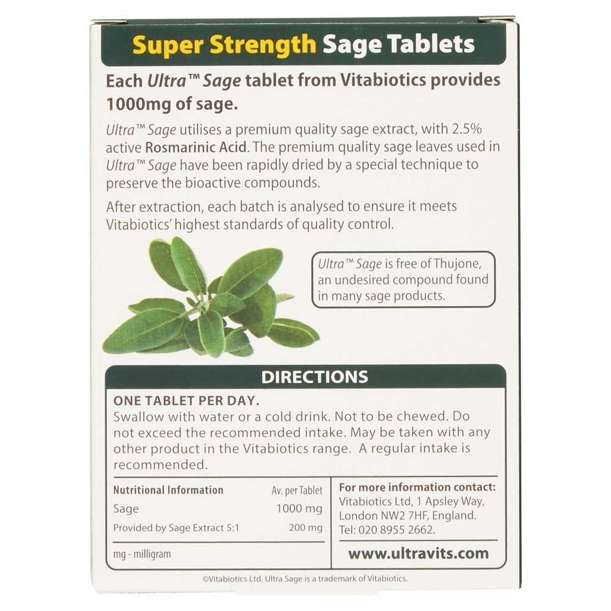 Vitabiotics Ultra Sage 1000mg Super Strength - 30 Tablets - image 2