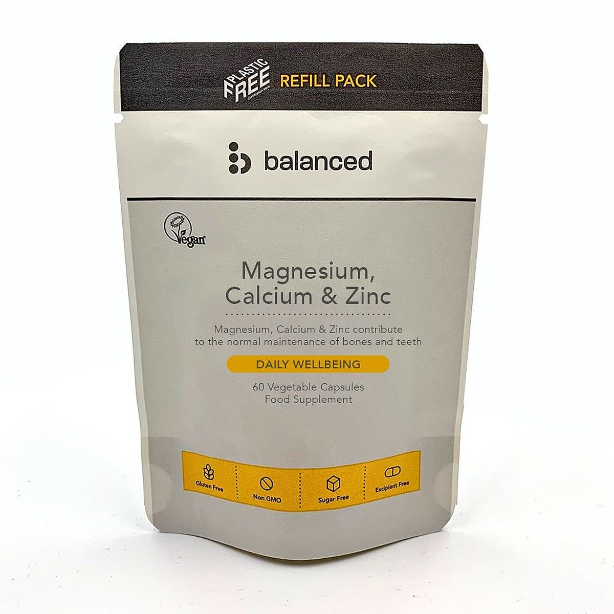 Balanced Magnesium Calcium & Zinc 60 Veggie Caps - Refill Pouch