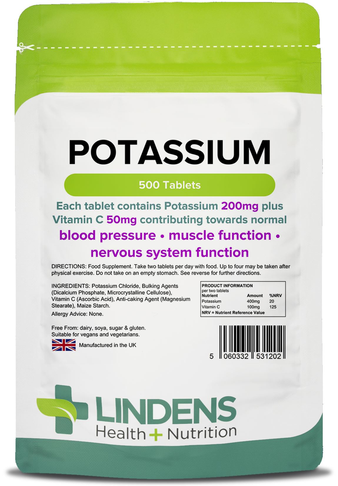 Lindens Potassium 200mg - 500 Tablets