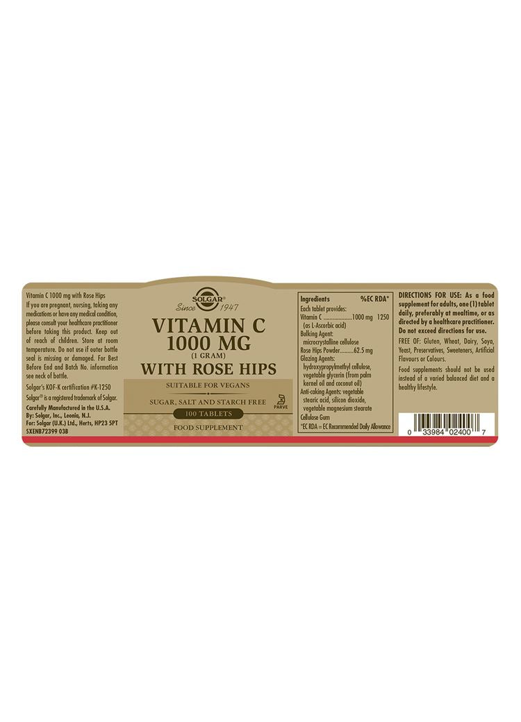Solgar Vitamin C 1000 mg with Rose Hips - 100 Tablets