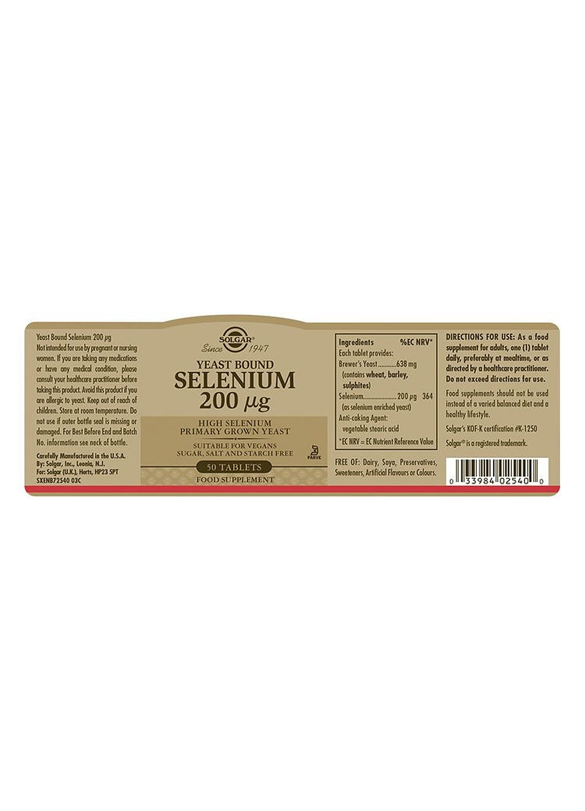 Solgar Yeast Bound Selenium 200 µg - 50 Tablets - image 3