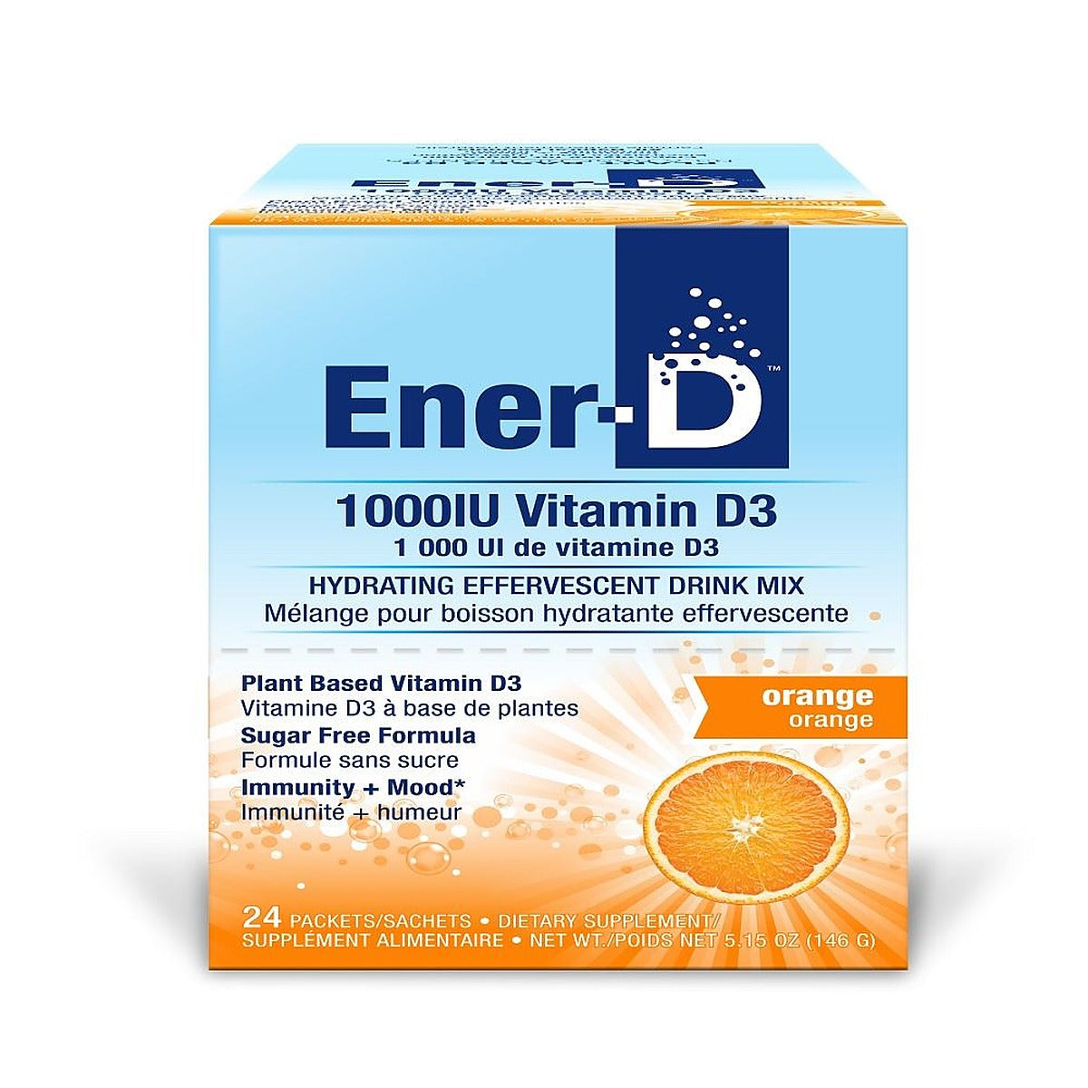 Ener-C Vitamin D3 1000IU Sugar Free Drink Mix Orange 24 Sachets