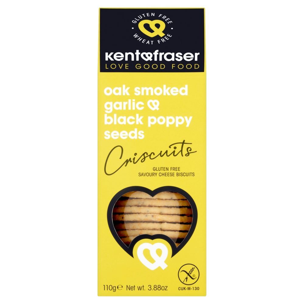 Kent Fraser Gluten-Free Oak Smoked Garlic Poppy Seed Cheese Wafer 110g - 6 Pack