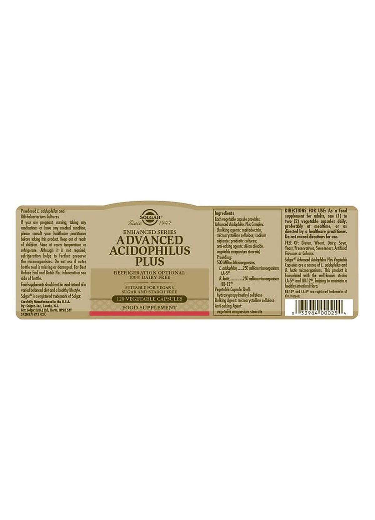 Solgar Advanced Acidophilus Plus - 120 Vegicaps - image 3