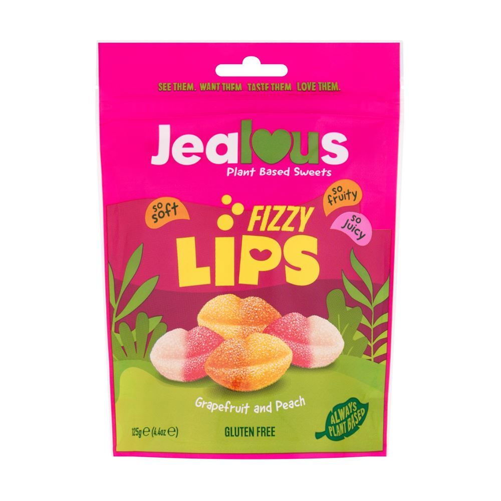 Jealous Sweets Fizzy Lips Grapefruit Peach Plant Based Sweets 125g - 10 Pack