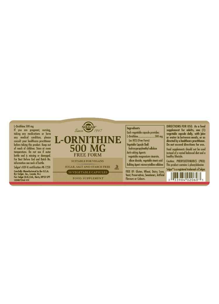 Solgar L-Ornithine 500 mg - 50 Vegicaps