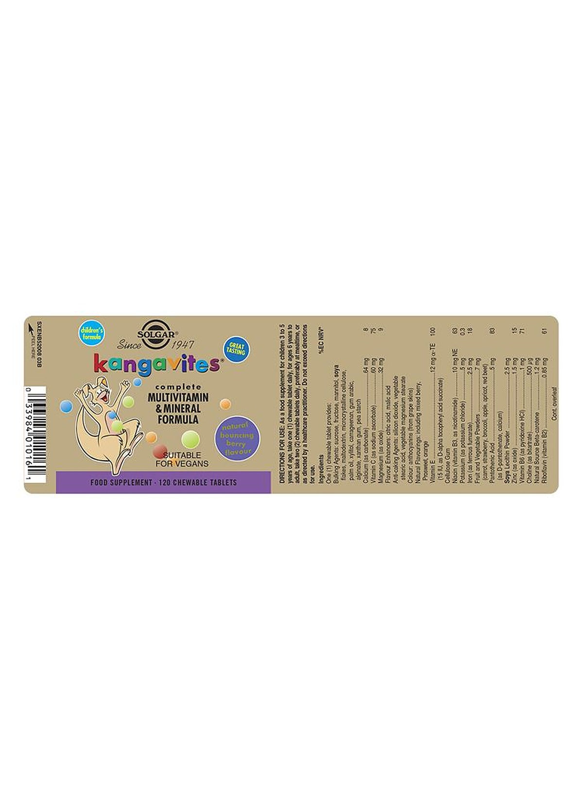 Solgar Kangavites Bouncing Berry Complete Multivitamin and Mineral Formula Chewable - 120 Tablets - image 3