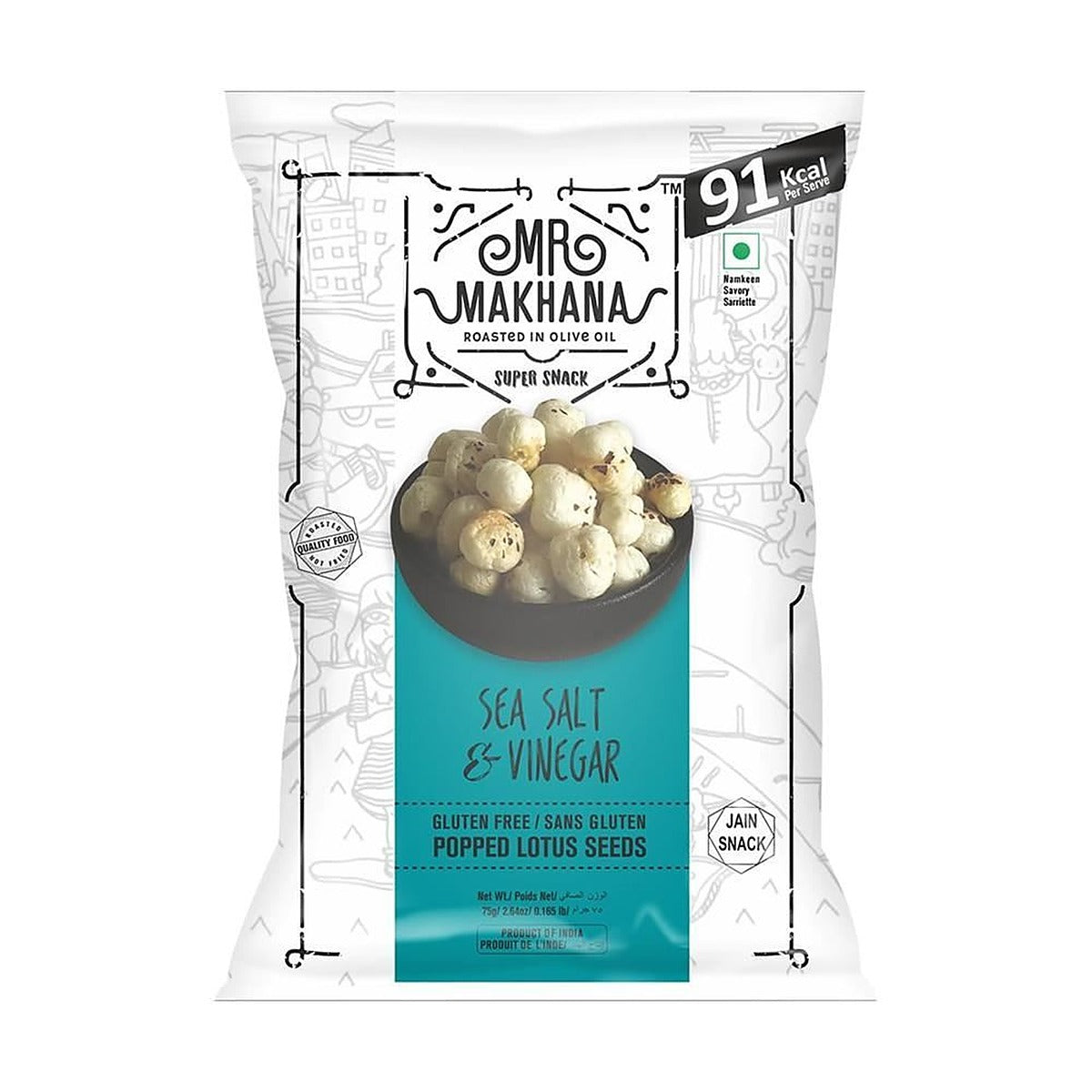 Mr Makhana Salt & Vinegar Popped Lotus Seeds 75g - 6 Pack