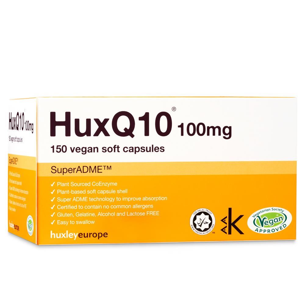 Huxley Europe HuxQ10 100mg Co Enzyme Q10 Vegan Halal Kosher 150 soft capsules