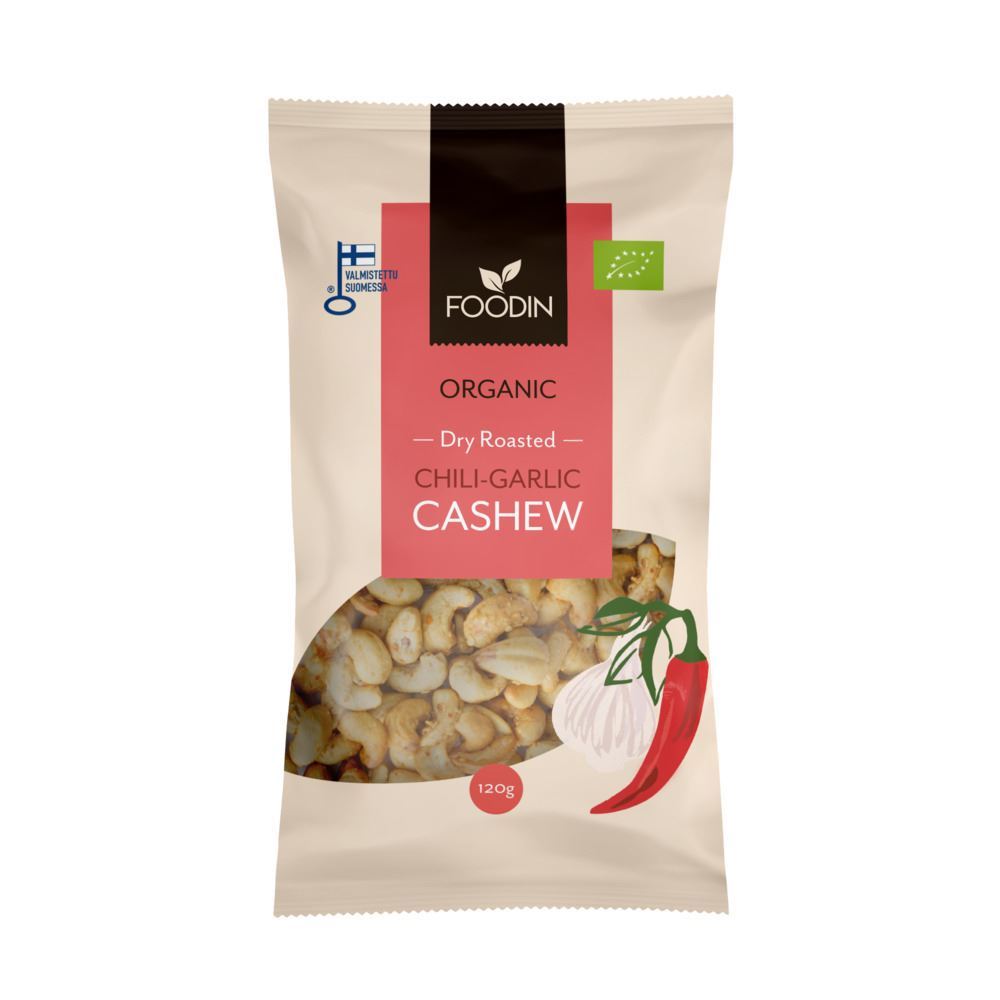 Foodin Organic Dry Roasted Chili-Garlic Cashew 120g - 8 Pack