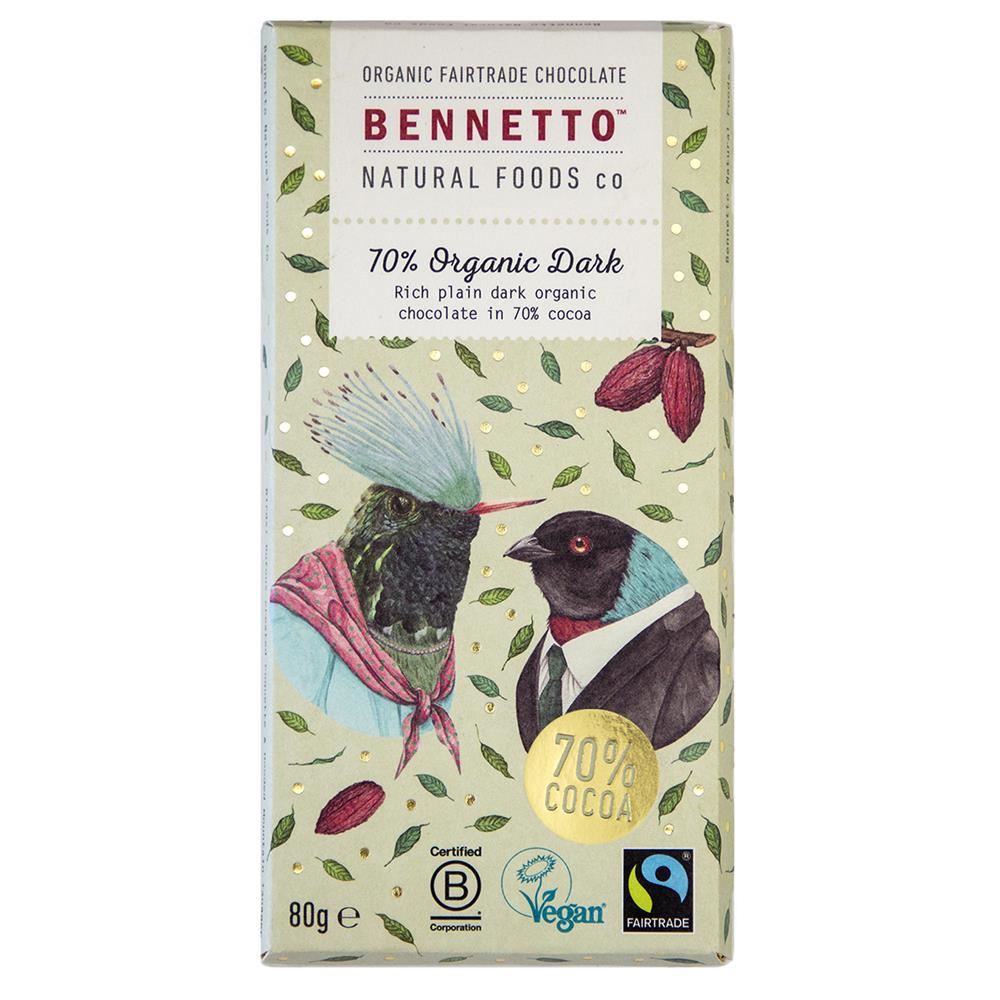 Bennetto Organic Chocolate Bar 70% Dark 80g