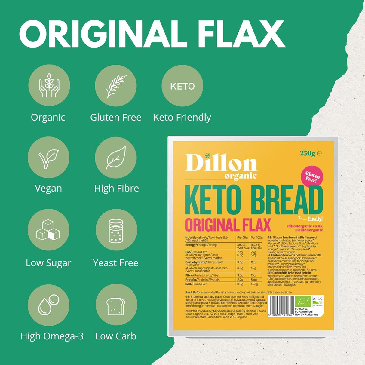 Dillon Organic Orginal Flax Keto Bread 275g - Pack of 6