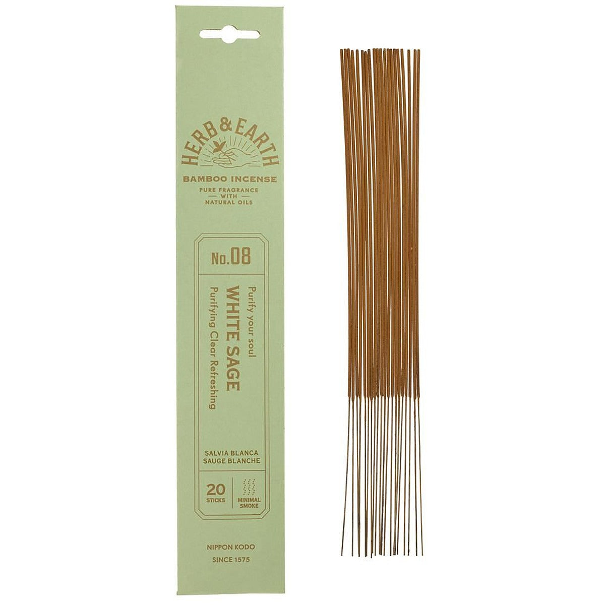 Nippon Kodo Herb & Earth Incense -White Sage 20 sticks - 12 Pack
