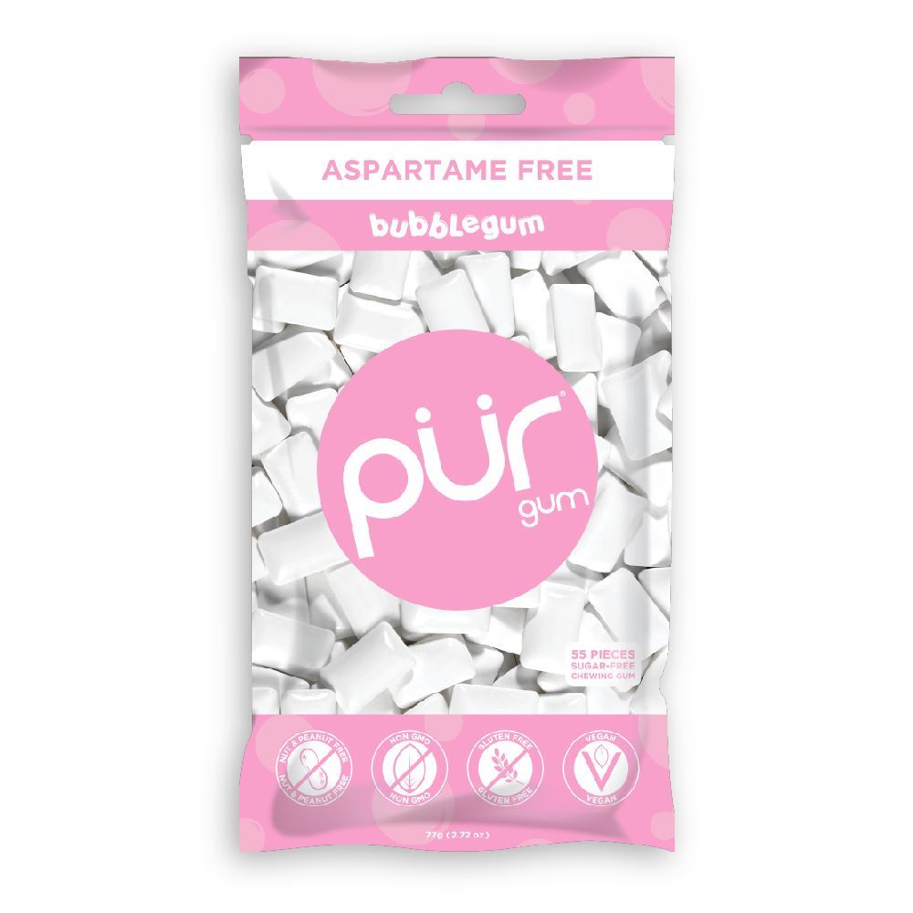 Pur Gum ASPARTAME FREE PUR Gum Bubblegum flavour chewing gum Bag 77g - 12 Pack