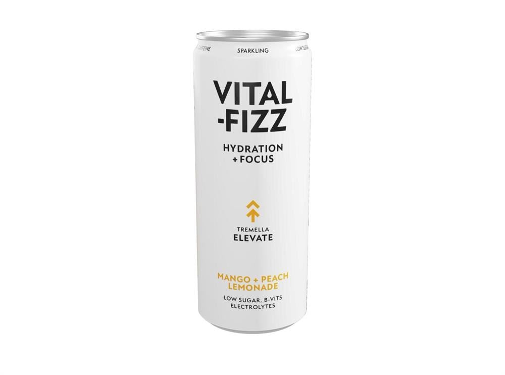 Vital Fizz Elevate Mango & Peach Lemonade with Tremella & B-vits 250ml - 12 Pack