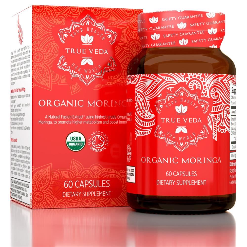 True Veda Moringa Organic Natural Vegan Ethical Non-GMO 60 capsules