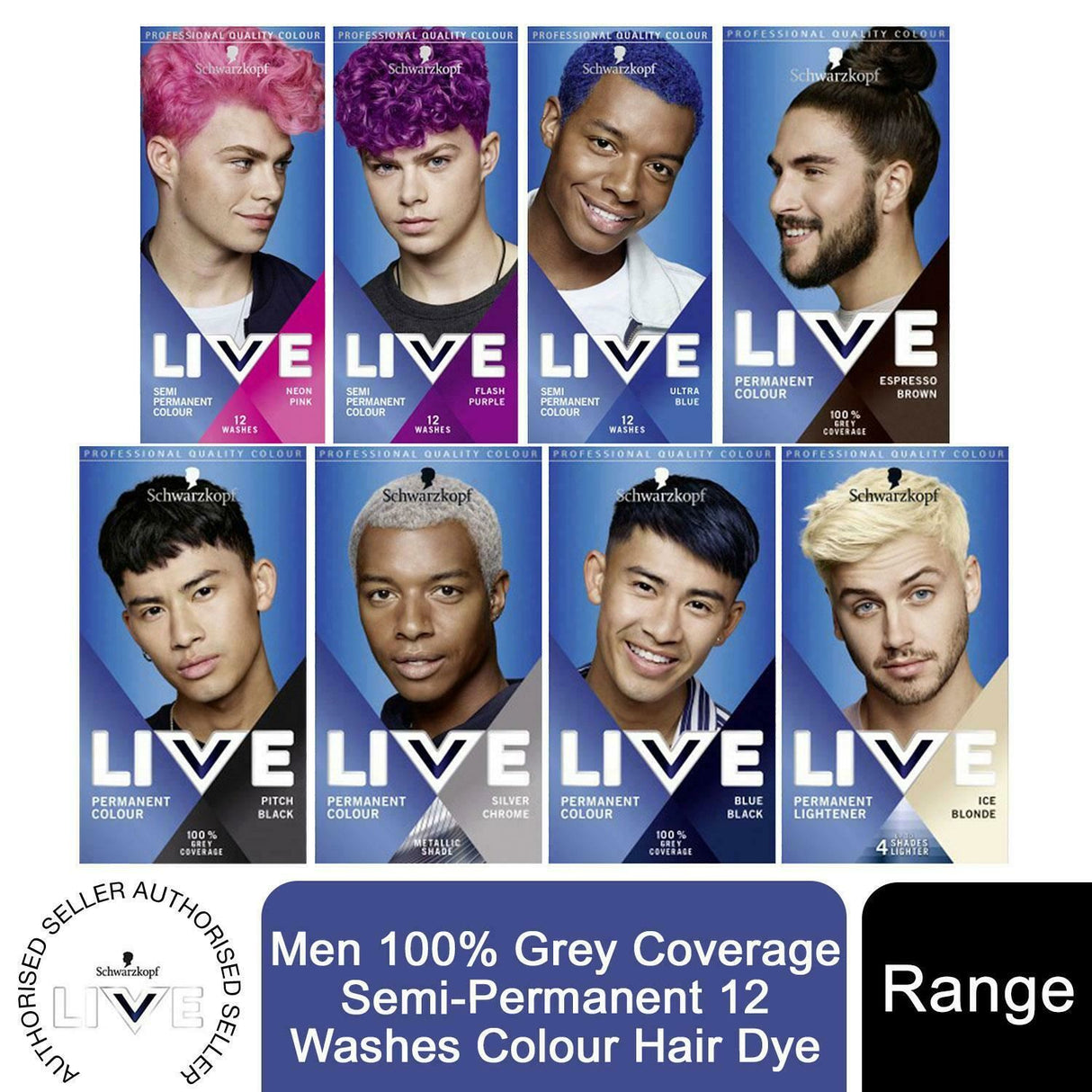 Schwarzkopf Live Men 100% Grey Coverage Semi Permanent 12 Washes Colour Hair Dye - All Shades