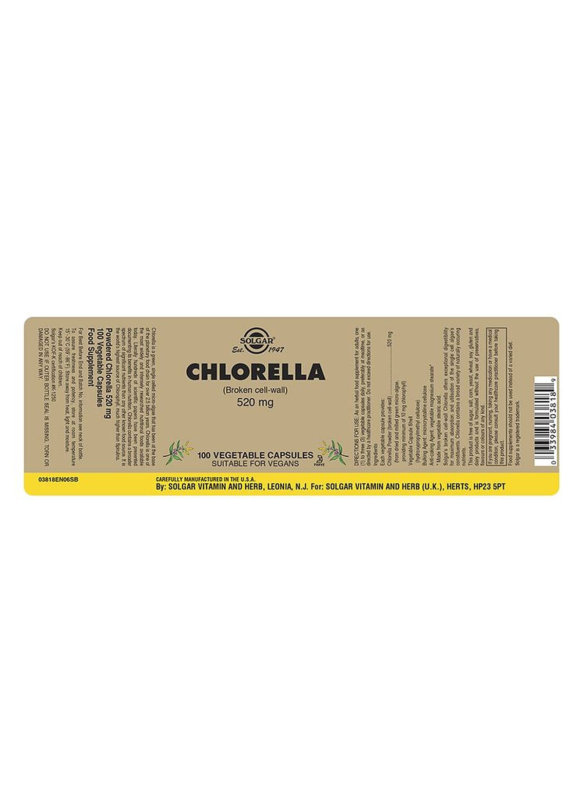 Solgar Chlorella 520 mg - 100 Vegicaps - image 3