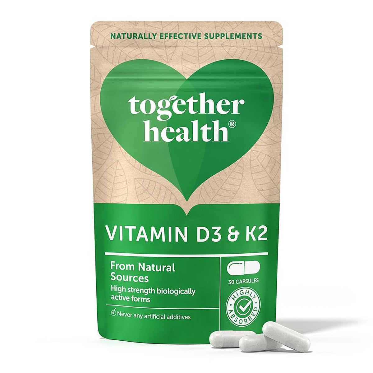 Together Health Vitamin D3 & K2 MK7 form 3000iu 30 Capsules