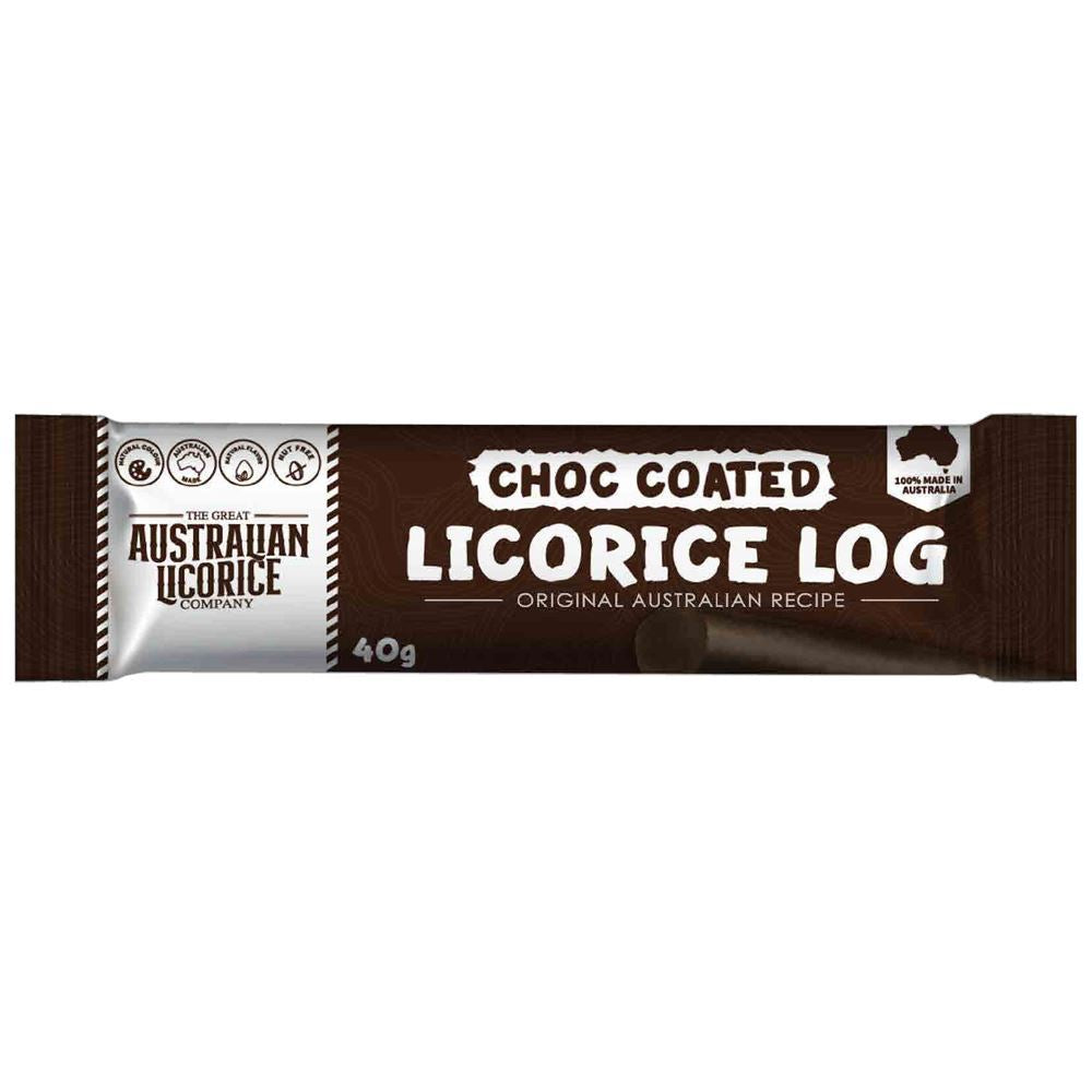 The Great Australian Licorice Chocolate Coated Liquorice Log 40g - 25 Pack