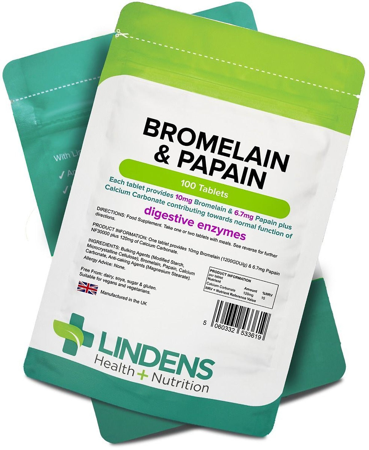 Lindens Bromelain & Papain 10/100 - 100 Tablets - image 3