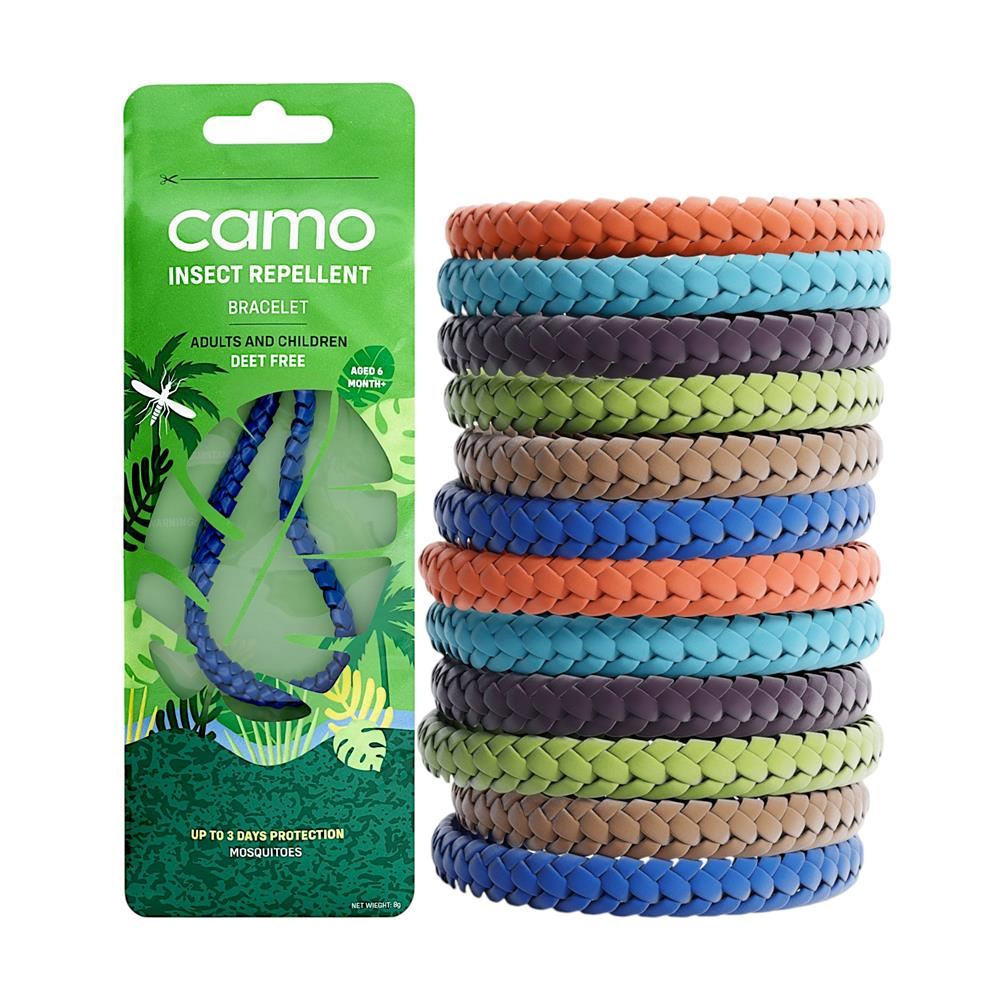 Camo Mosquito Repellent Leather Bracelet - 12 Bands - 12 Pack