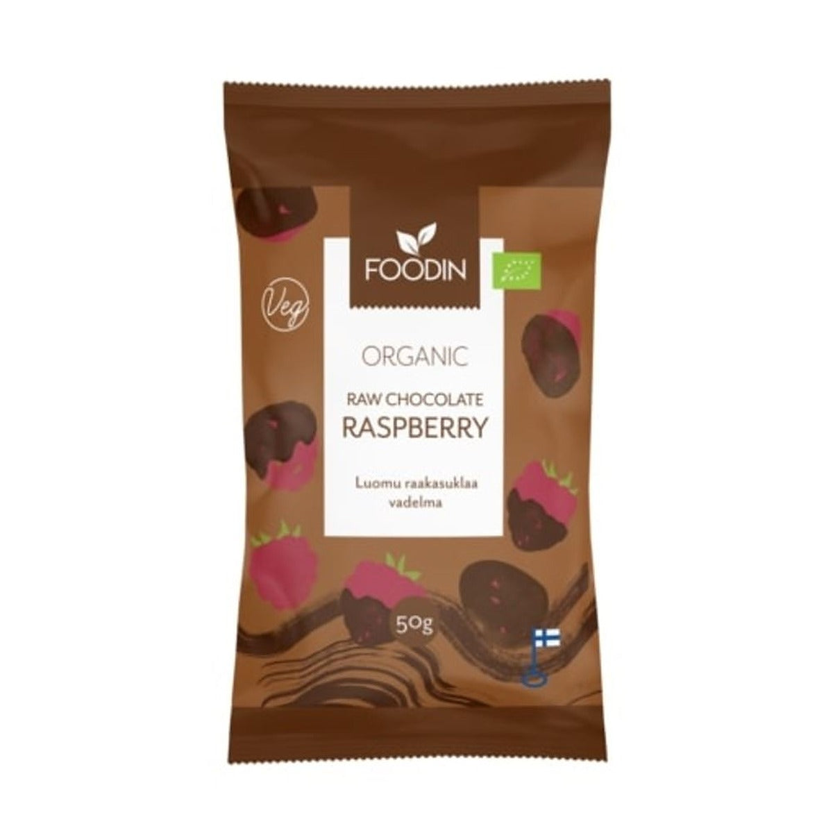Foodin Organic Raw Chocolate Coated Raspberry 50g