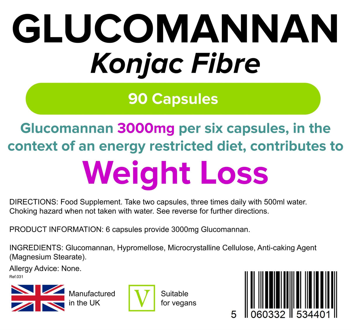 Lindens Glucomannan (Konjac Fibre) 500mg - 90 Capsules - image 2