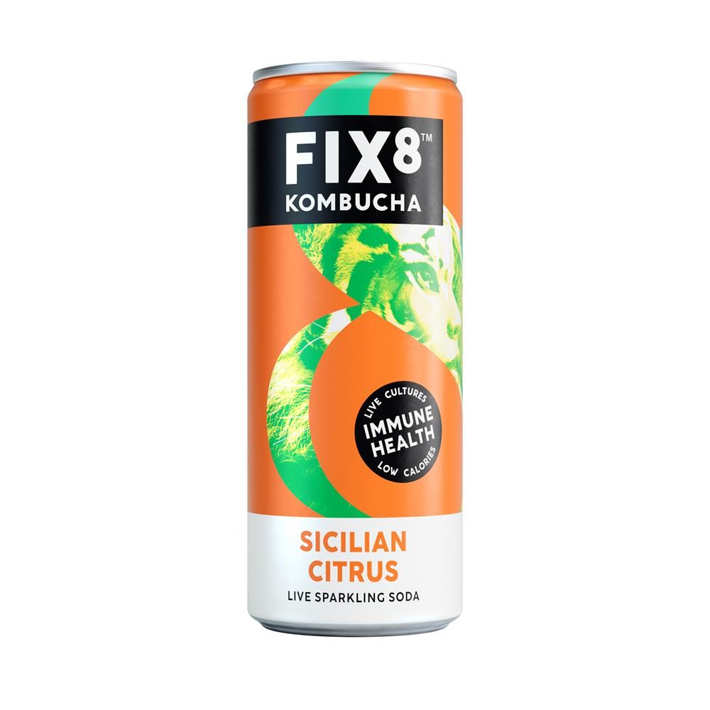 Fix8 Kombucha Sicilian Citrus Kombucha w added Vitamin C and Live Cultures 250ml