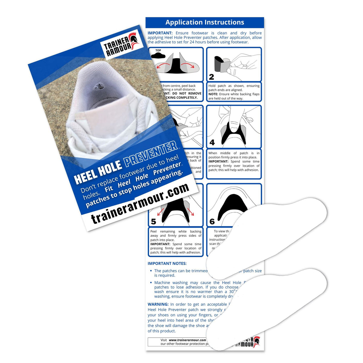 Trainer Armour Big Toe Hole & Heel Hole Preventer Patches - Black or White
