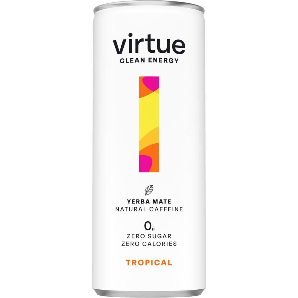 Virtue Drinks Virtue Clean Energy (Yerba Mate Drink) - Tropical 250ml - 12 Pack