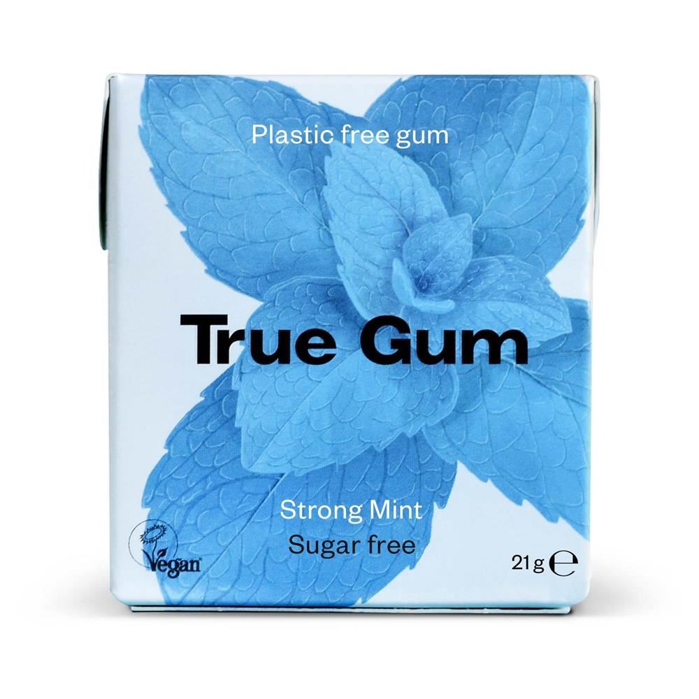 True Gum Plastic Free Vegan Sugar Free Chewing Gum Strong Mint 21g - 24 Pack
