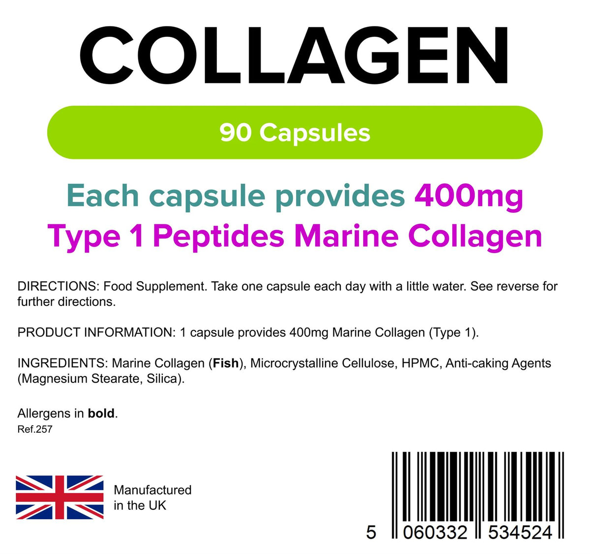 Lindens Collagen (Marine) 400mg - 90 Capsules - image 2