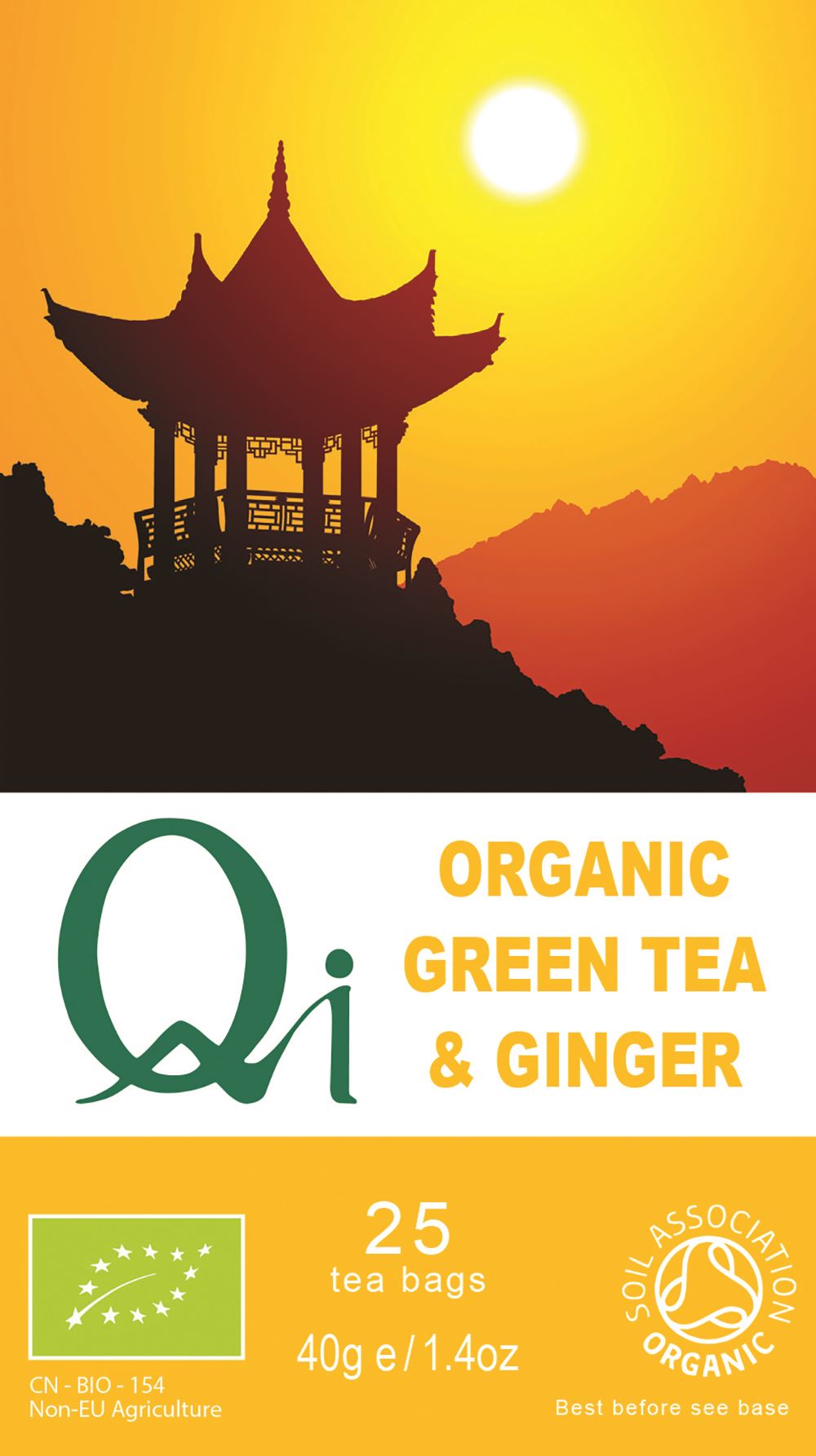 Qi Organic Green Tea with Ginger 40g 25 Bags