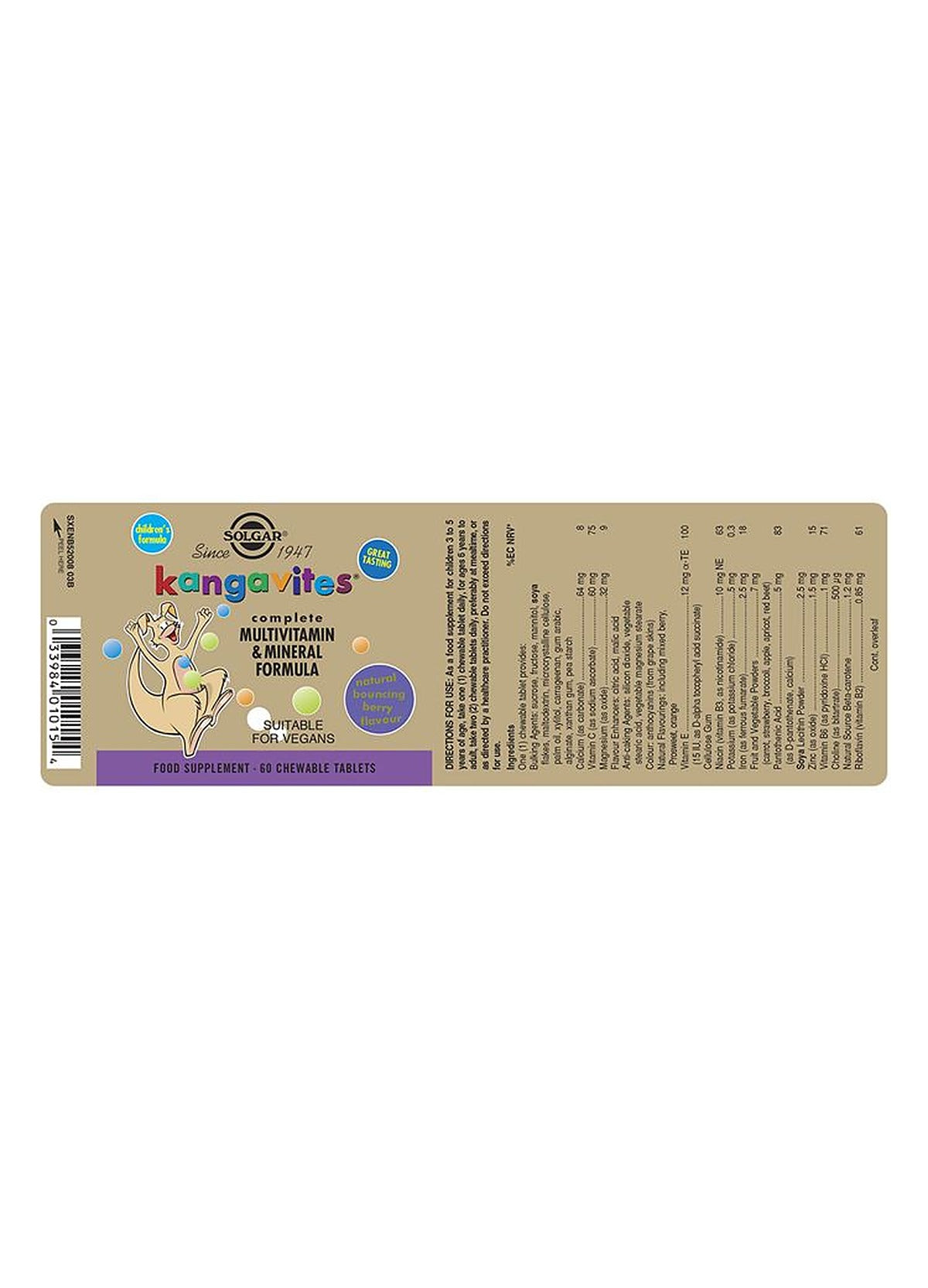 Solgar Kangavites Tropical Punch Complete Multivitamin and Mineral Formula Chewable - 60 Tablets - image 3