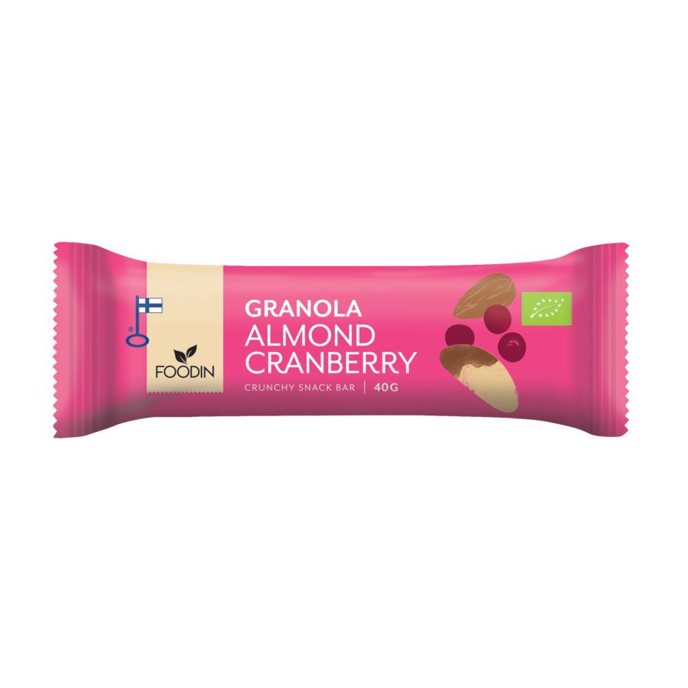 Foodin Organic Granola Bar Almond Cranberry 40g - 12 Pack
