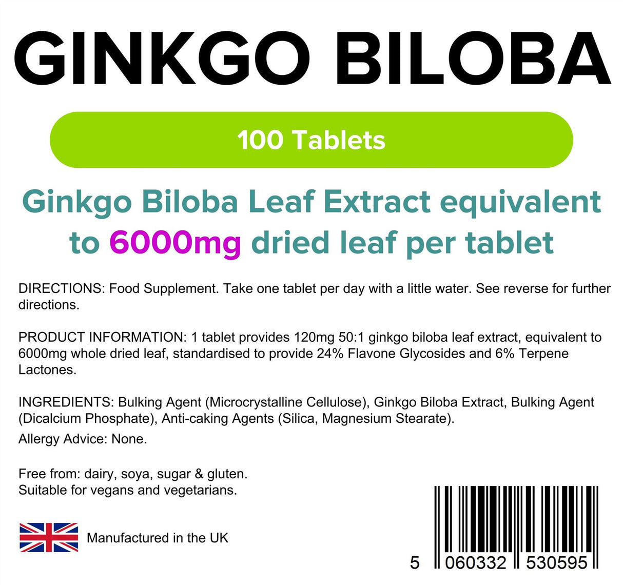 Lindens Ginkgo Biloba 6000mg - 100 Tablets