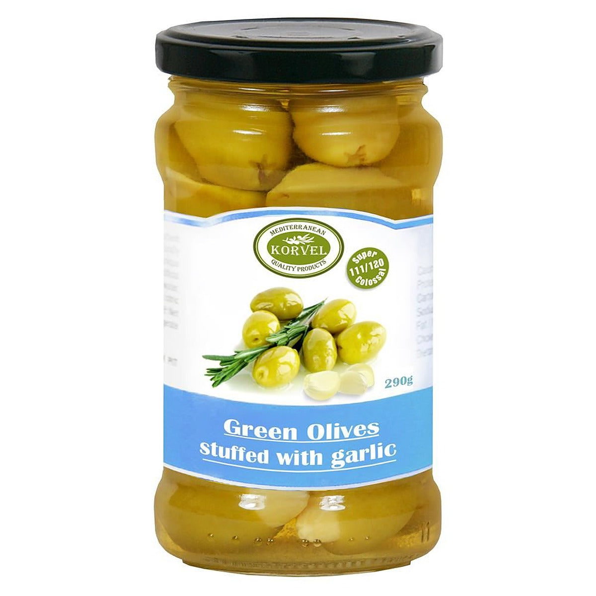 Korvel Greek Garlic Stuffed Olives Super Colossal 290g - 12 Pack