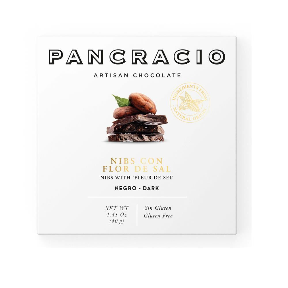 Pancracio Chocolate Cocoa Nibs and Fleur de Sel Dark Chocolate Bar 40g - 10 Pack