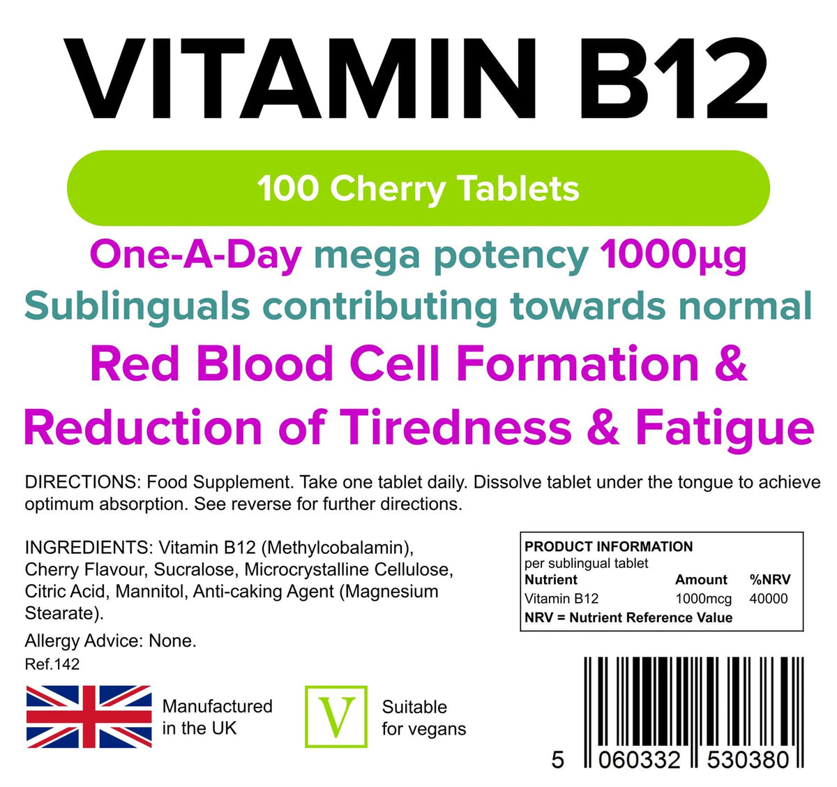 Lindens Vitamin B12 1000mcg - 100 Sublingual Tablets - image 2